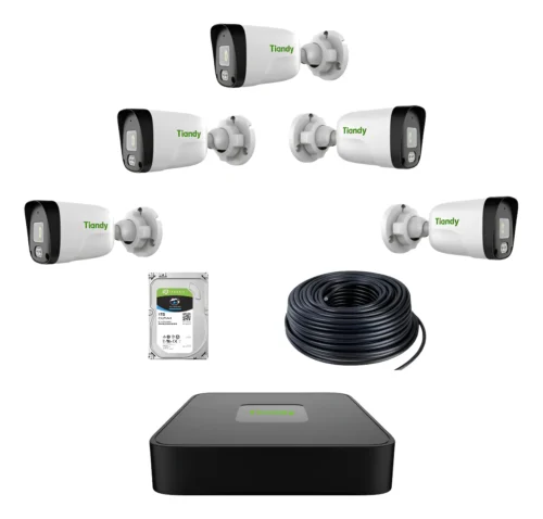 Kit NVR 8CH PoE + 5 Cámaras 2MPX PoE Color Maker + 100 Metros Cable UTP 100% Cobre + Disco Rígido 1TB Seagate + 50 Fichas RJ45 CAT5E