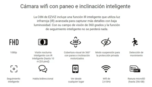 Combo Cámara Seguridad Wifi C6n 2MPX Interior  Ezviz + MicroSd 64gb Blanco Hiksemi