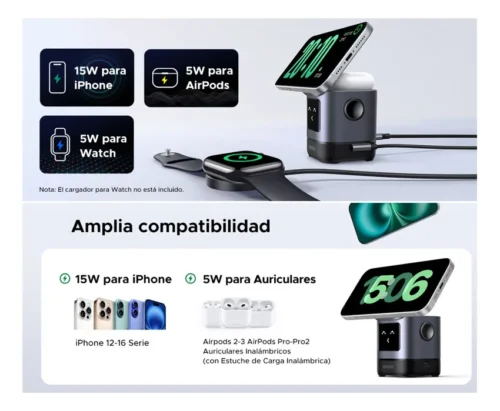 Cargador Magnético IPhone + Airpods 15w Gris Ugreen