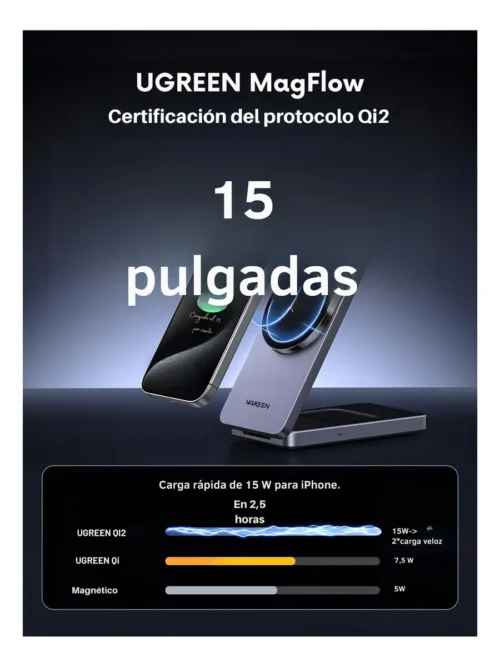 Cargador Magnético 2 en 1 (IPhone + Airpods) 15w Gris Ugreen