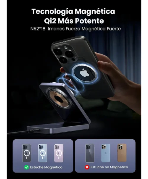 Cargador Magnético 2 en 1 (IPhone + Airpods) 15w Gris Ugreen