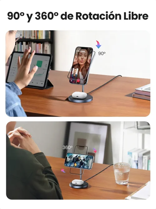 Cargador Inalambrico 2 en 1 Para Iphone + Airpods Negro Ugreen