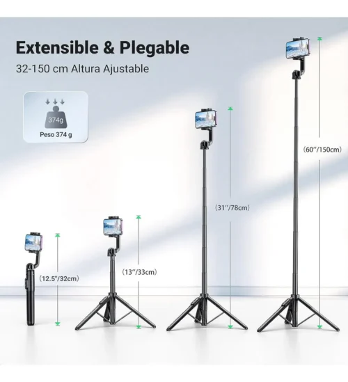 Tripoide Para Palo Selfie 3 en 1 Con Control Remoto Bluetooth Ugreen